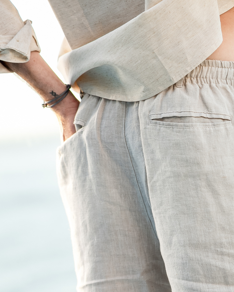 Linen Shorts Men Casual Drawstring Summer Shorts