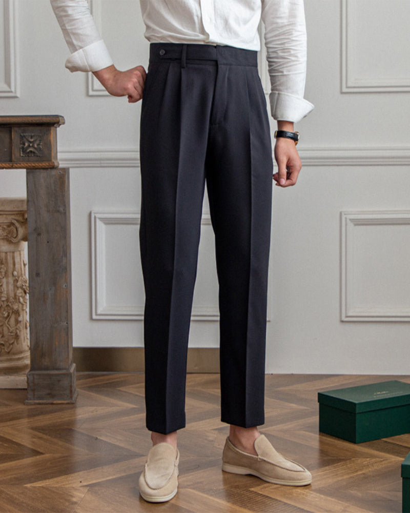 Trousers Silk Cotton Blend High Waist Tailored Fit