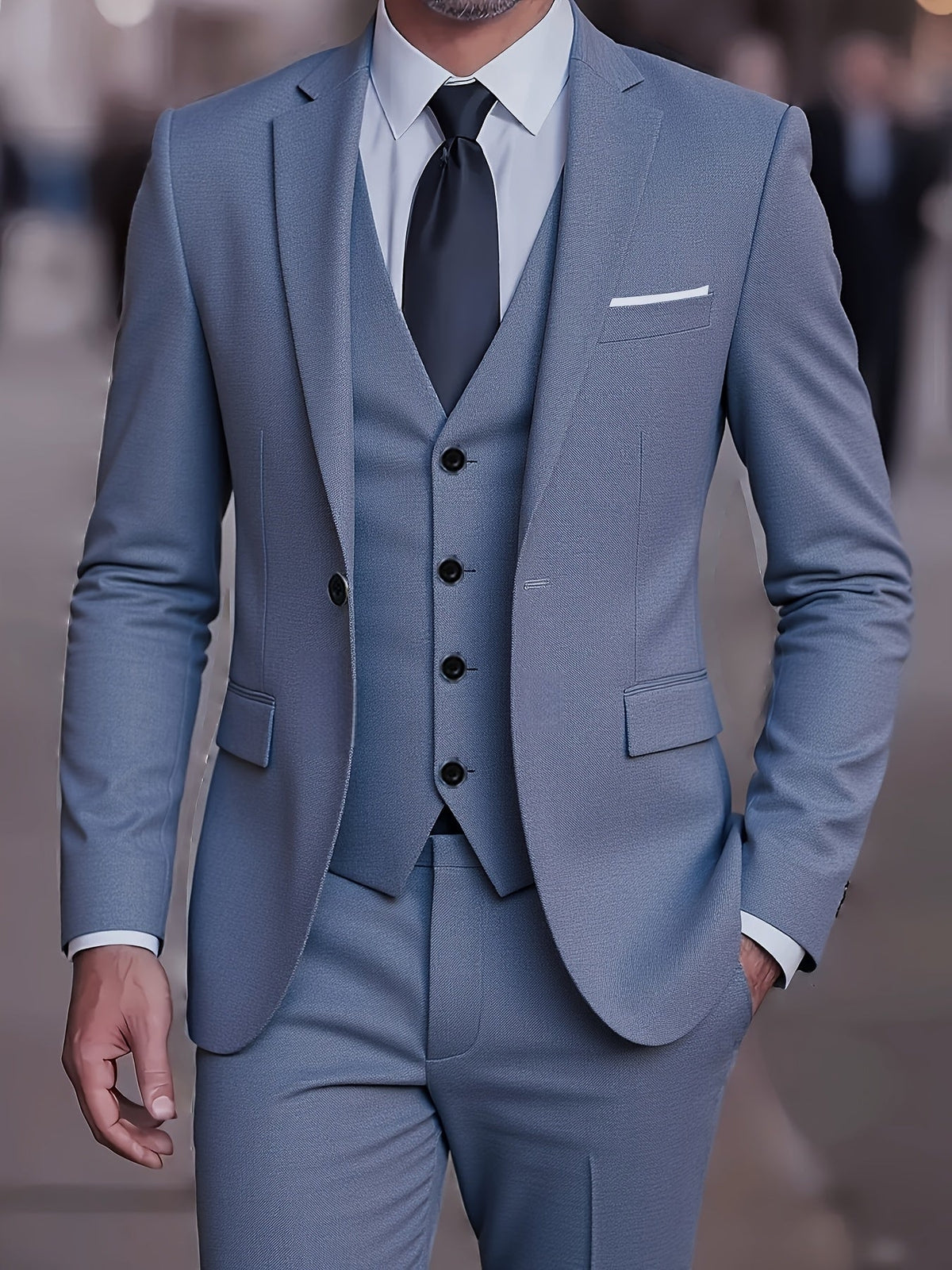 Men’s Slim Fit Three Piece Suit with Notch Lapel Jacket and Waistcoat