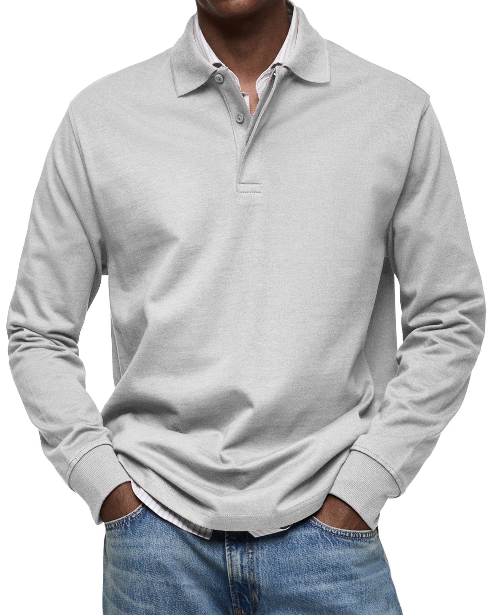Long Sleeve Polo Shirt Men Casual Rugby Sweatshirt