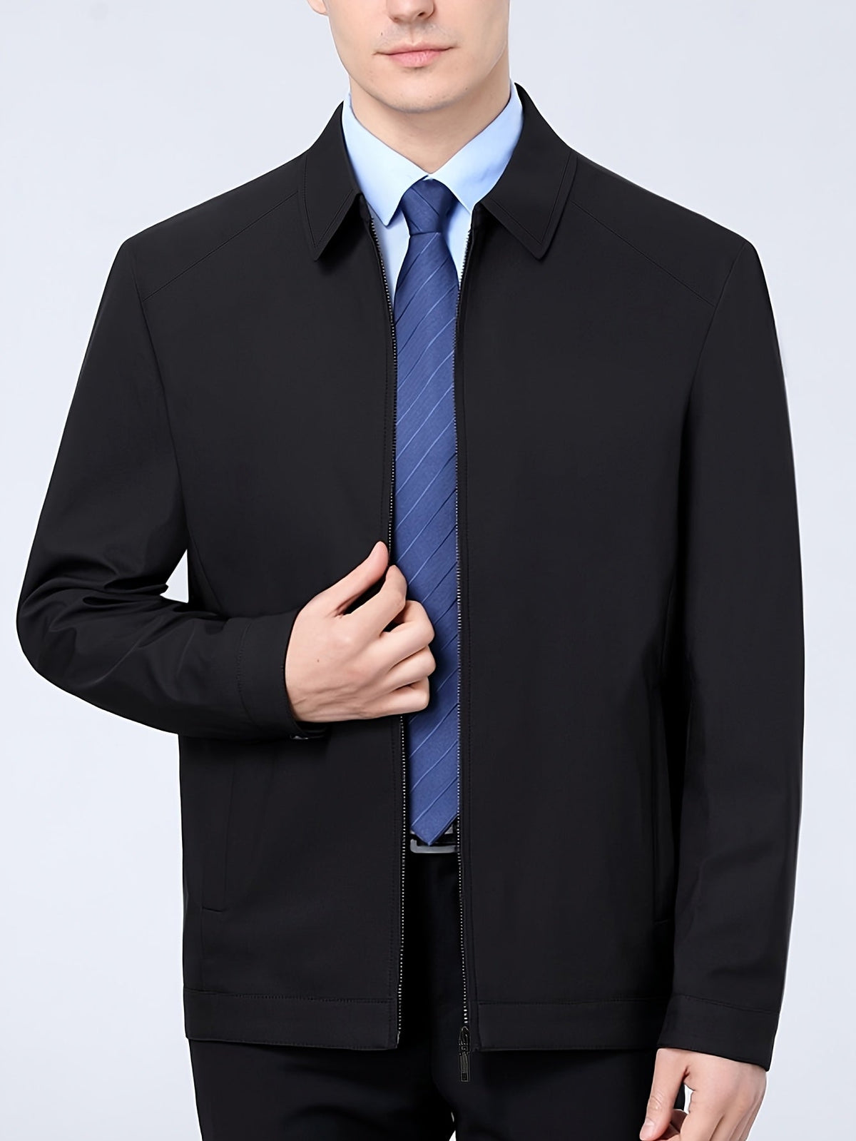 Men's Business Blazer Zip Up Point Collar Smart Casual Workwear
