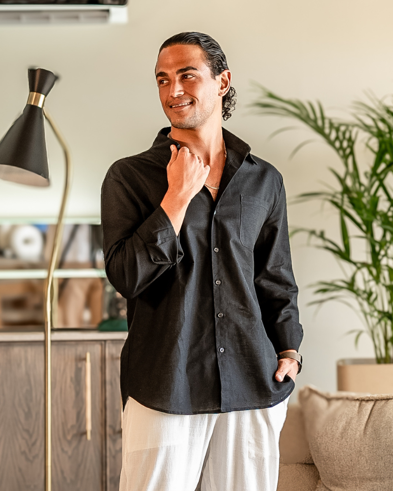 Linen Shirt Men Long Sleeve Casual Button Up Summer Shirt