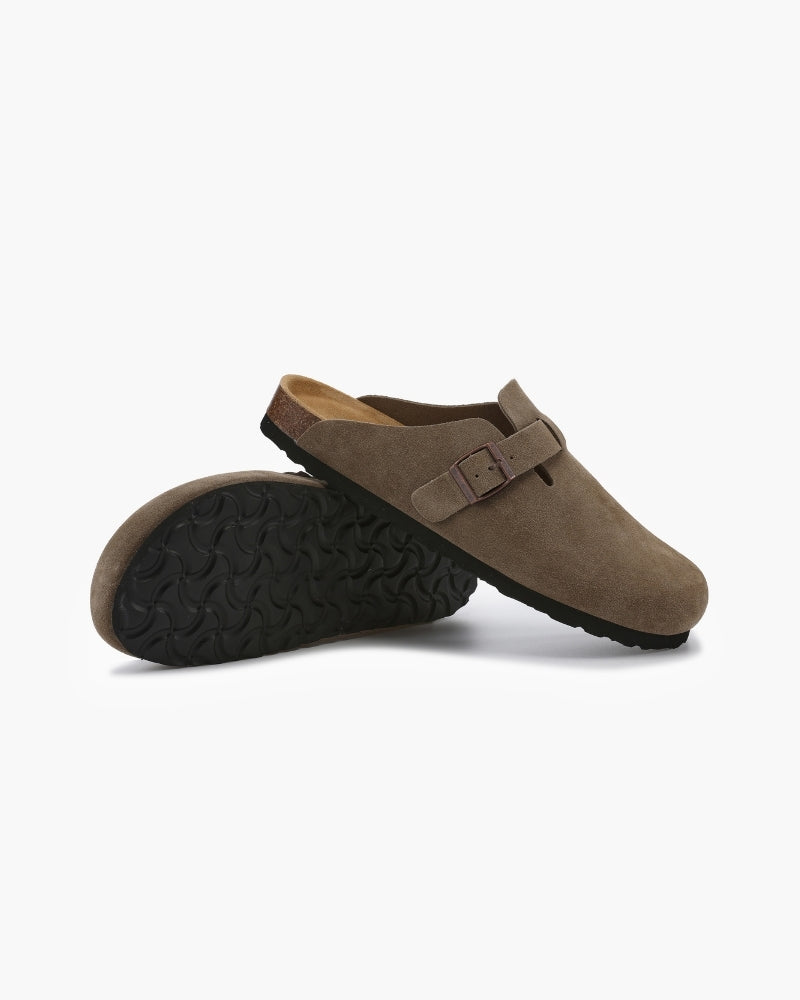 Clog Suede Slip On Buckle Detail Leather Insole