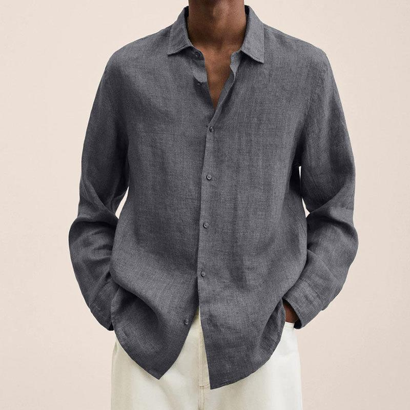 Oversized Linen Shirt Men Linen Long Sleeve Button Front Relaxed Loose Fit Summer