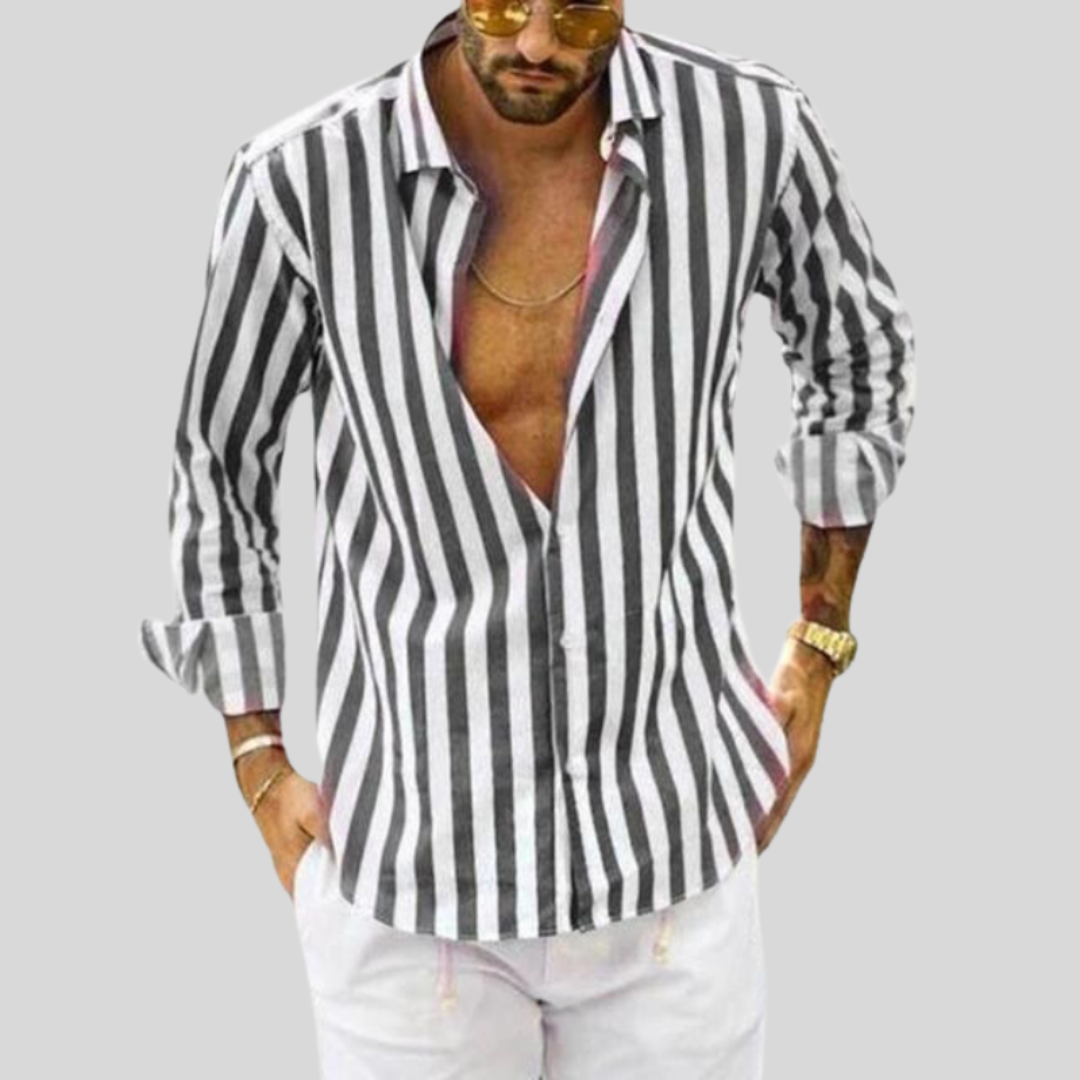 Men's Shirt Cotton Long Sleeve Striped Casual
