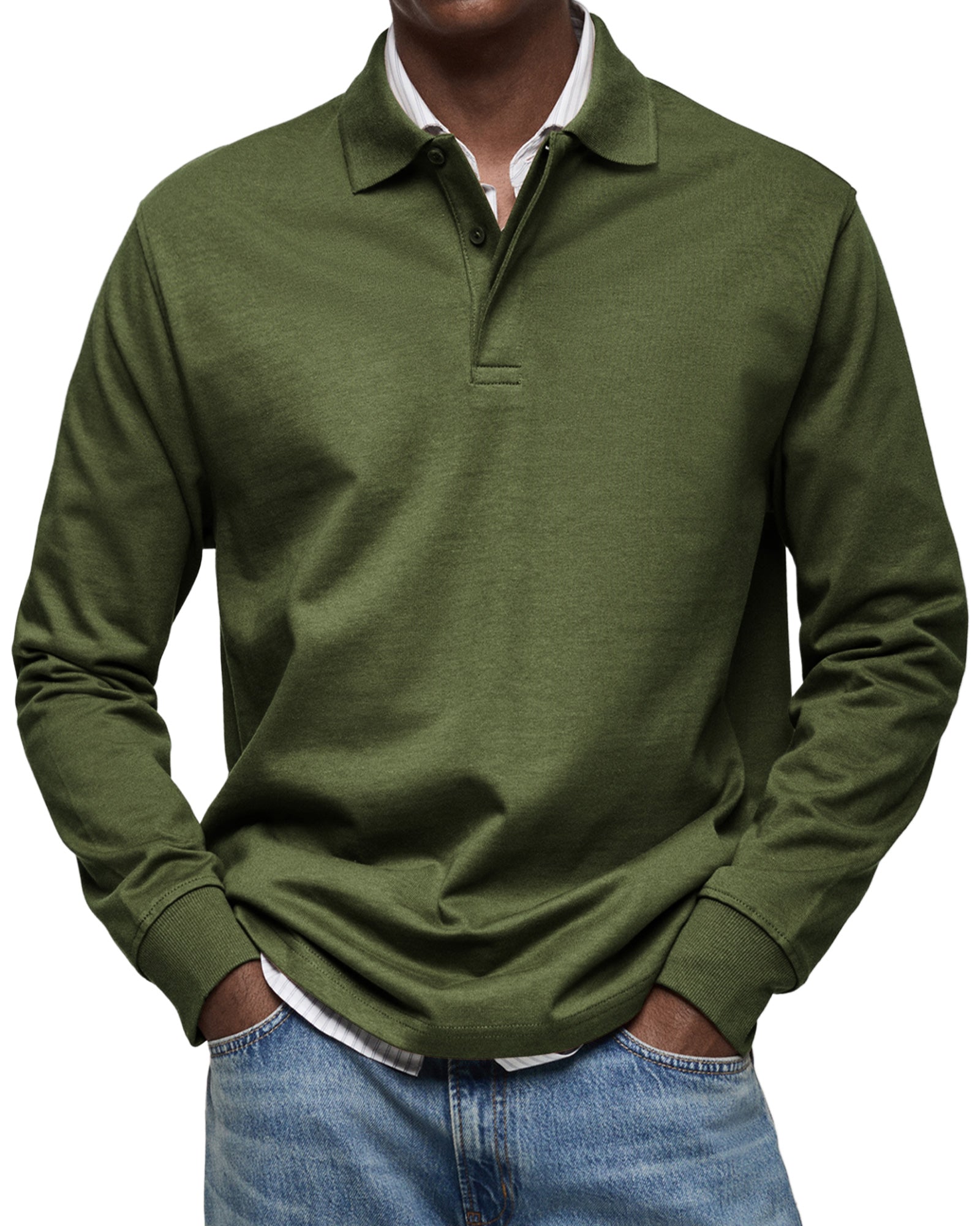 Long Sleeve Polo Shirt Men Casual Rugby Sweatshirt