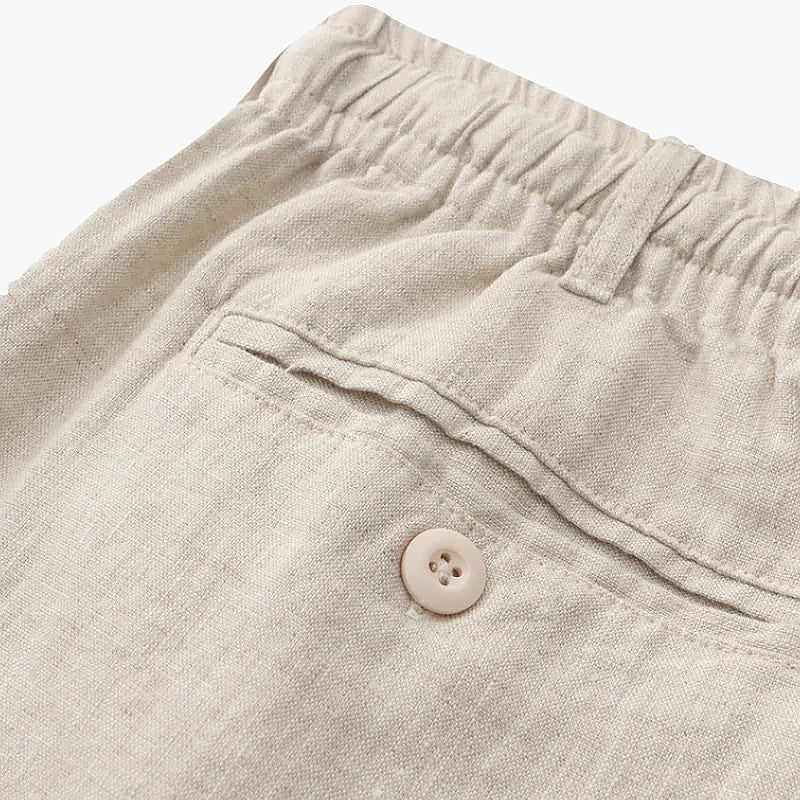 Shorts en lin à cordon pour hommes, taille élastiquée, coupe décontractée, jambe droite, été