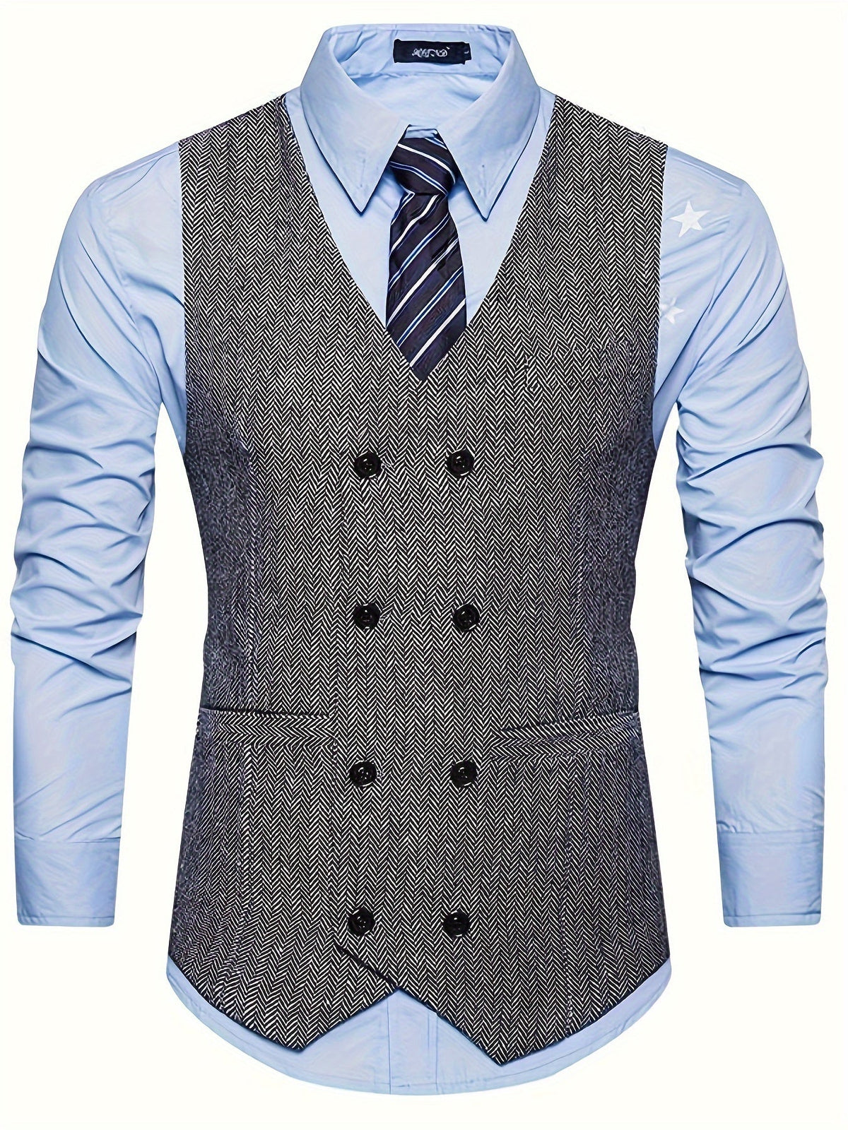 Men's Double Breasted Waistcoat V Neck Textured Button Front
