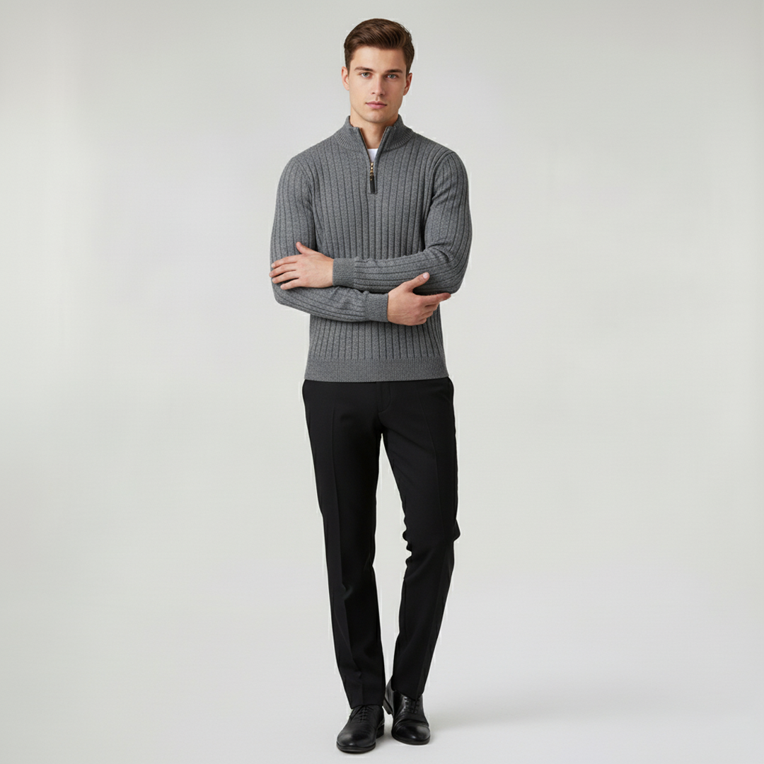Sweater Half Zip High Mock Collar Ribbed Cuffs