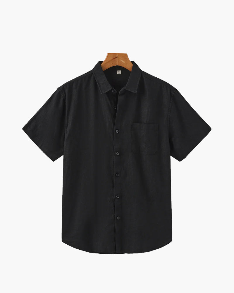 Short Sleeve Linen Blend Shirt Relaxed Button Up Summer Fit