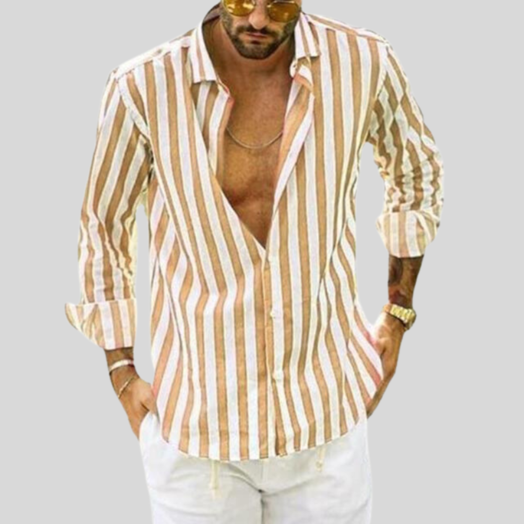 Men's Shirt Cotton Long Sleeve Striped Casual