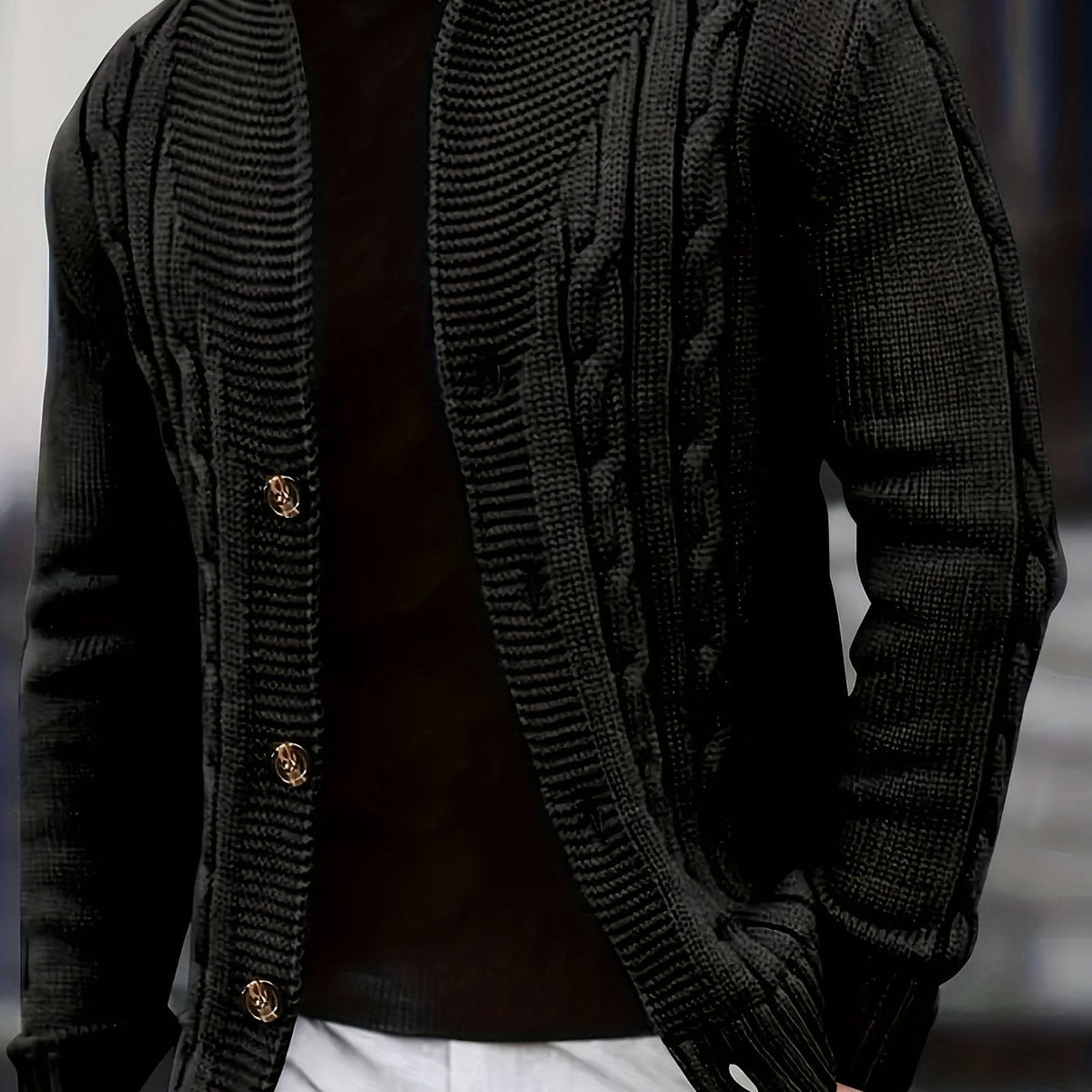Men’s Cable Knit Button Cardigan with V-Neck