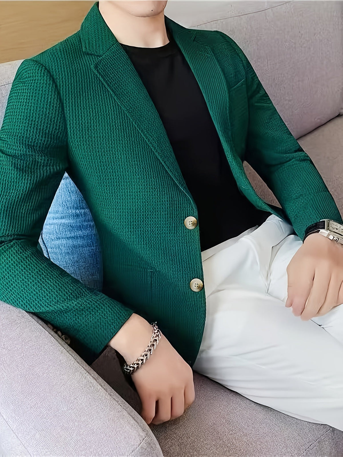 Men's Textured Blazer Notch Lapel Slim Fit Slight Stretch Jacket
