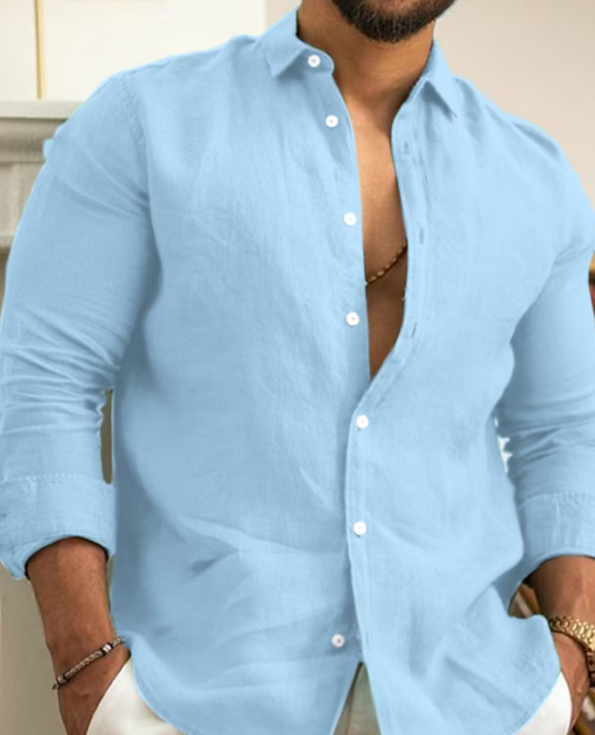 Shirt Linen Men's Kent Collar Button Placket