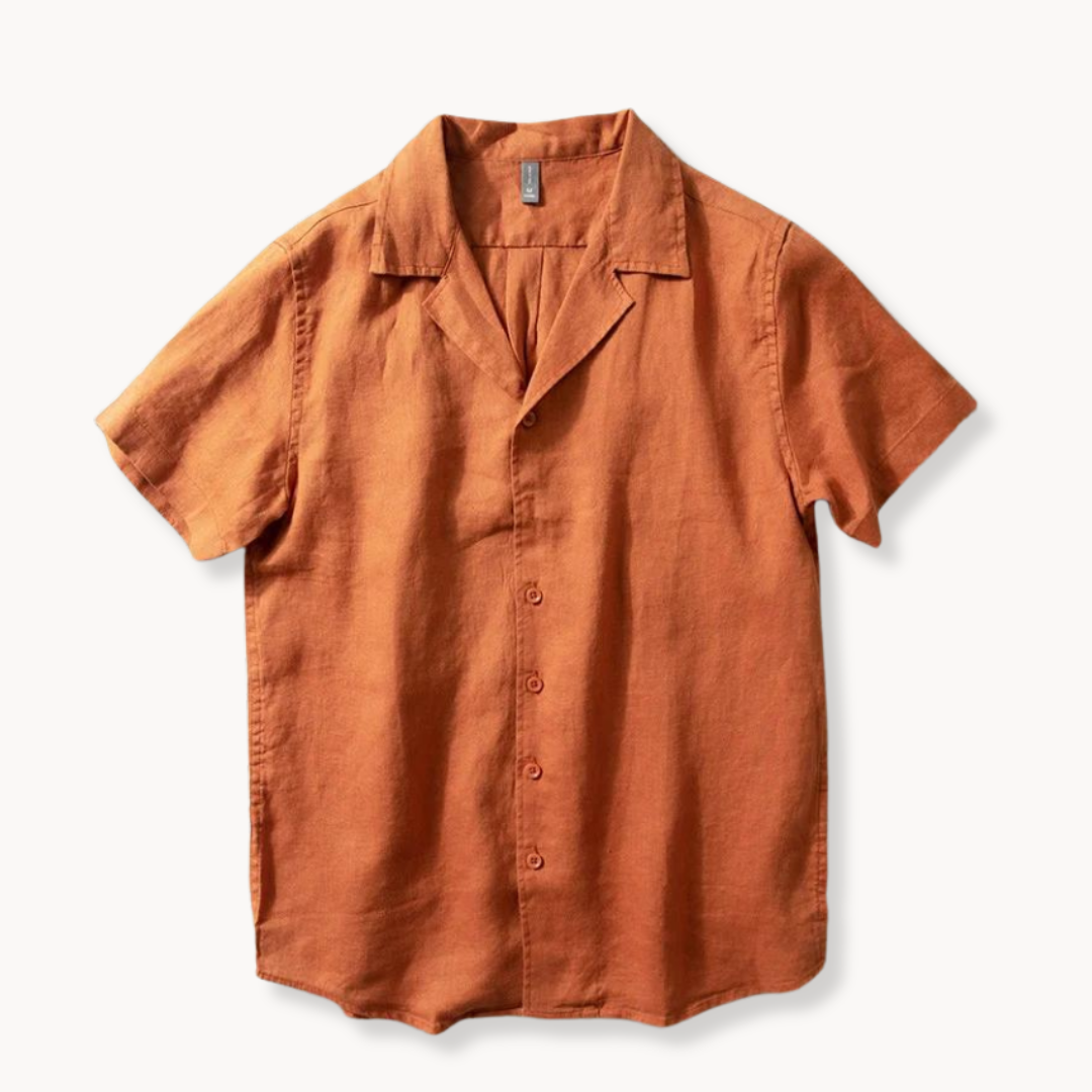 Linen Shirt Men Short Sleeve Camp Collar Summer Top