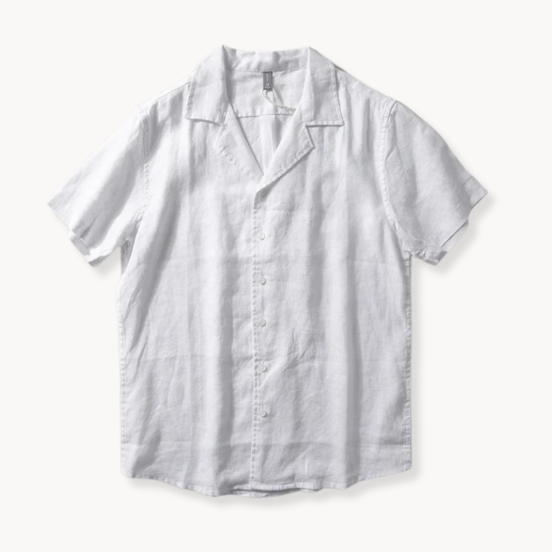 Linen Shirt Men Short Sleeve Camp Collar Summer Top