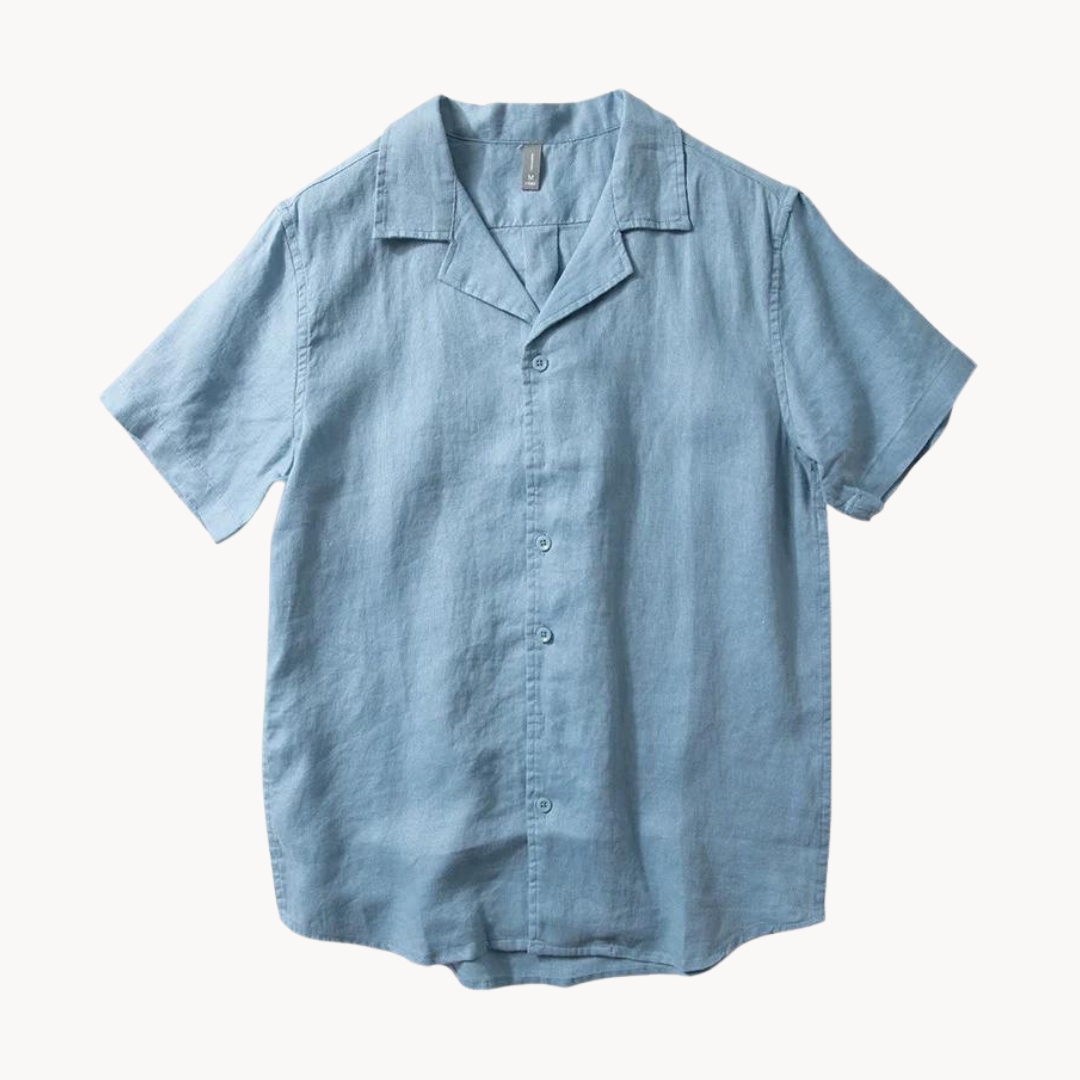 Linen Shirt Men Short Sleeve Camp Collar Summer Top