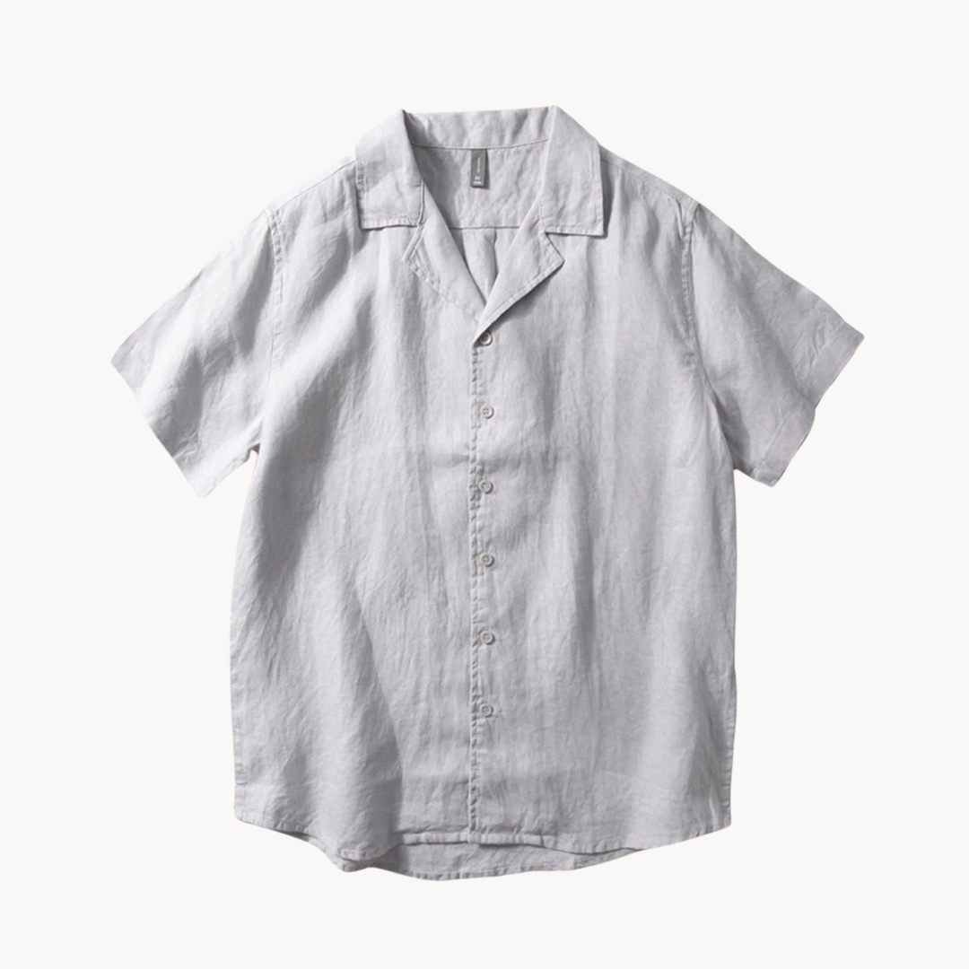 Linen Shirt Men Short Sleeve Camp Collar Summer Top