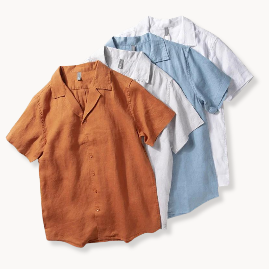 Linen Shirt Men Short Sleeve Camp Collar Summer Top