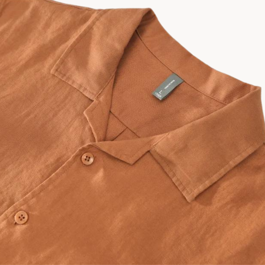 Linen Shirt Men Short Sleeve Camp Collar Summer Top