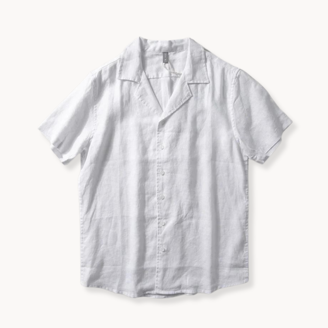 Linen Shirt Men Short Sleeve Camp Collar Summer Top