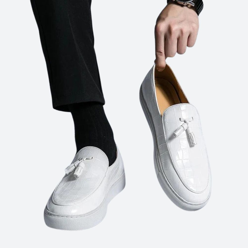 Crocodile Embossed Loafers Slip On Leather Lined Rubber Sole Casual