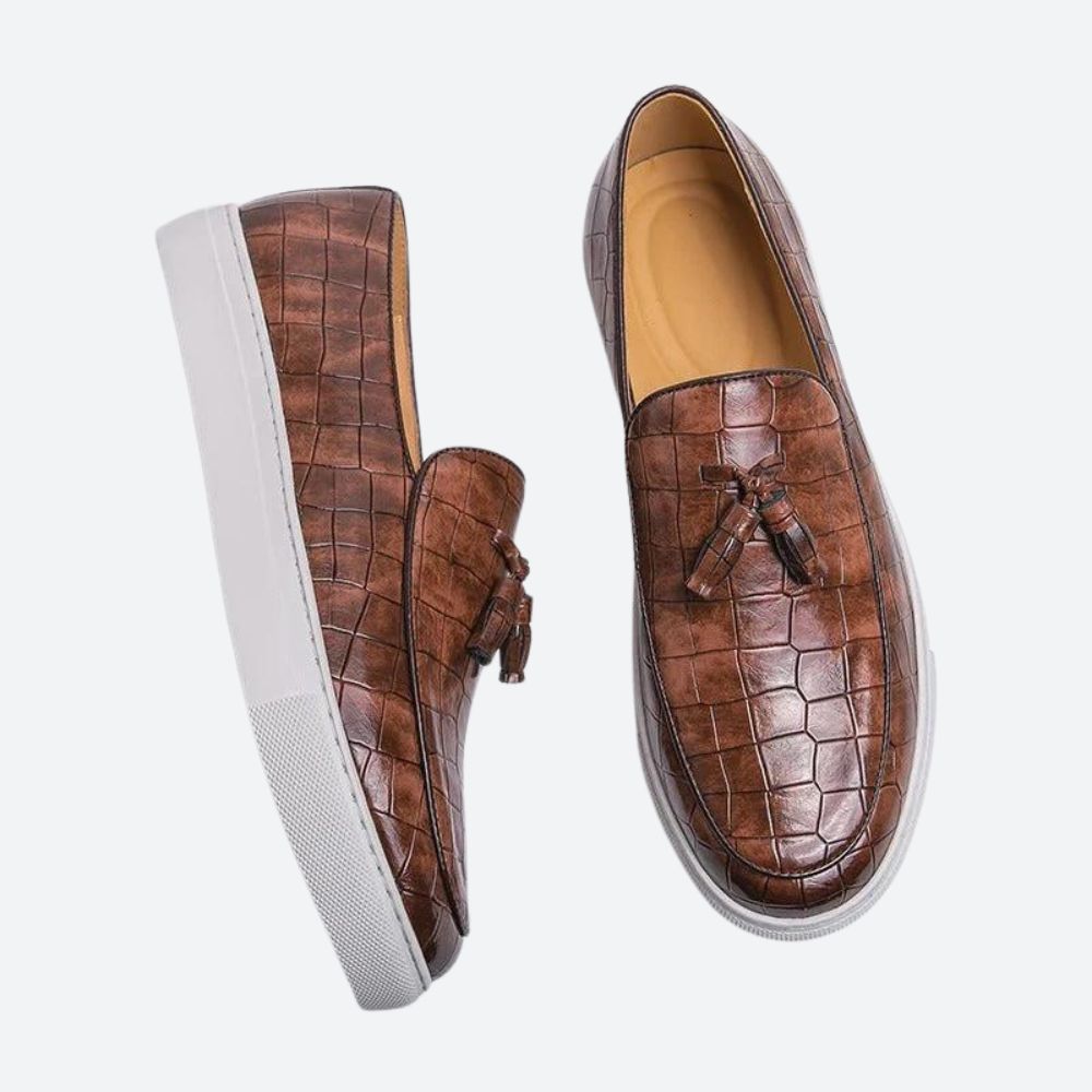Crocodile Embossed Loafers Slip On Leather Lined Rubber Sole Casual