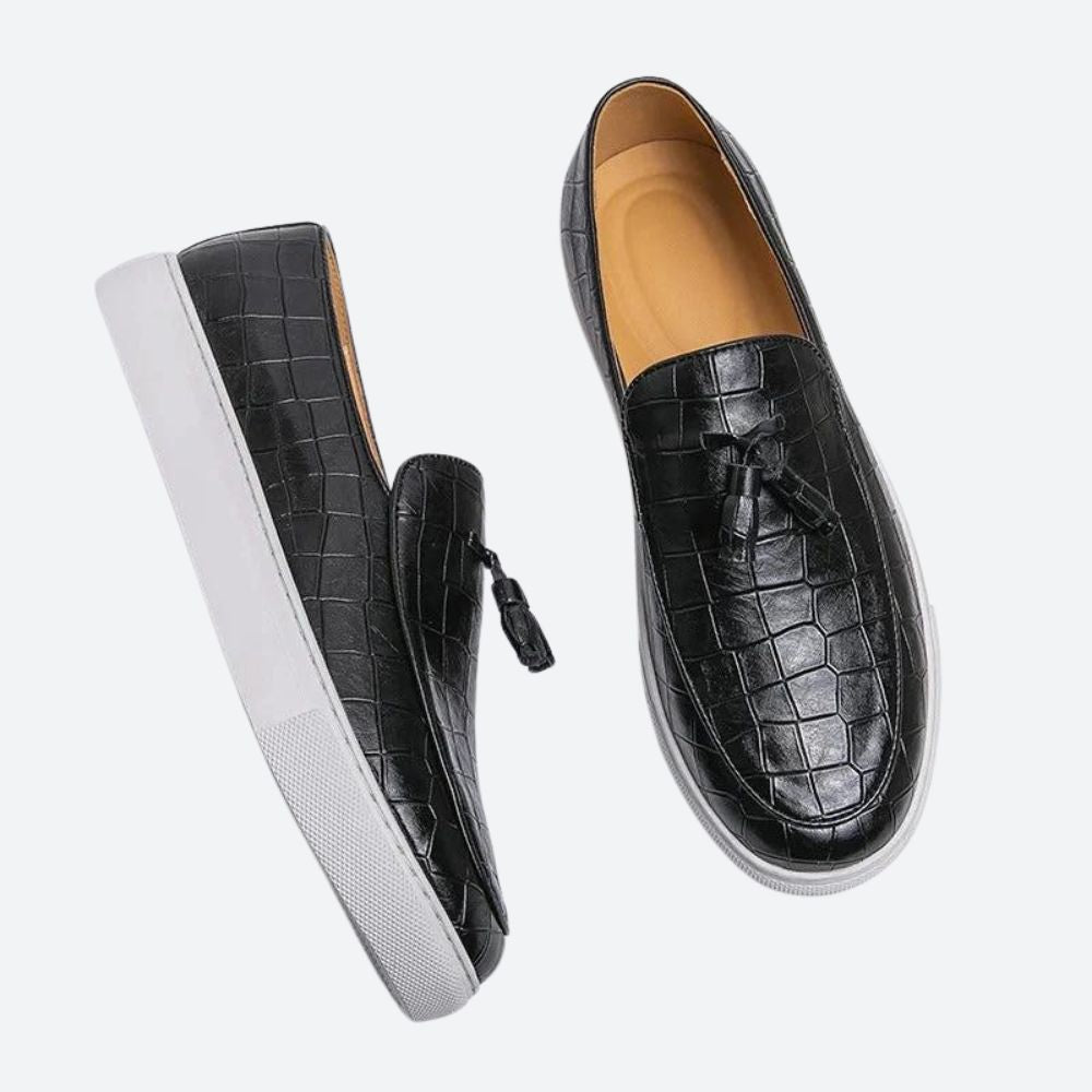 Crocodile Embossed Loafers Slip On Leather Lined Rubber Sole Casual