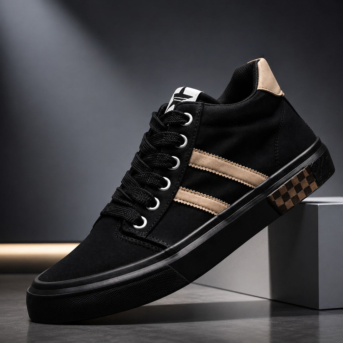 Men's Canvas Trainers with Colour Block Panelling and Side Stripe