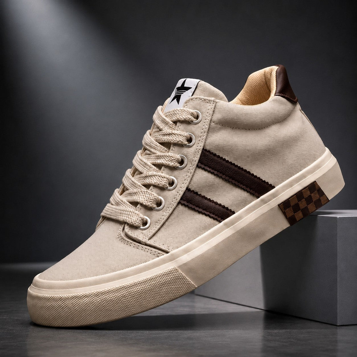 Men's Canvas Trainers with Colour Block Panelling and Side Stripe