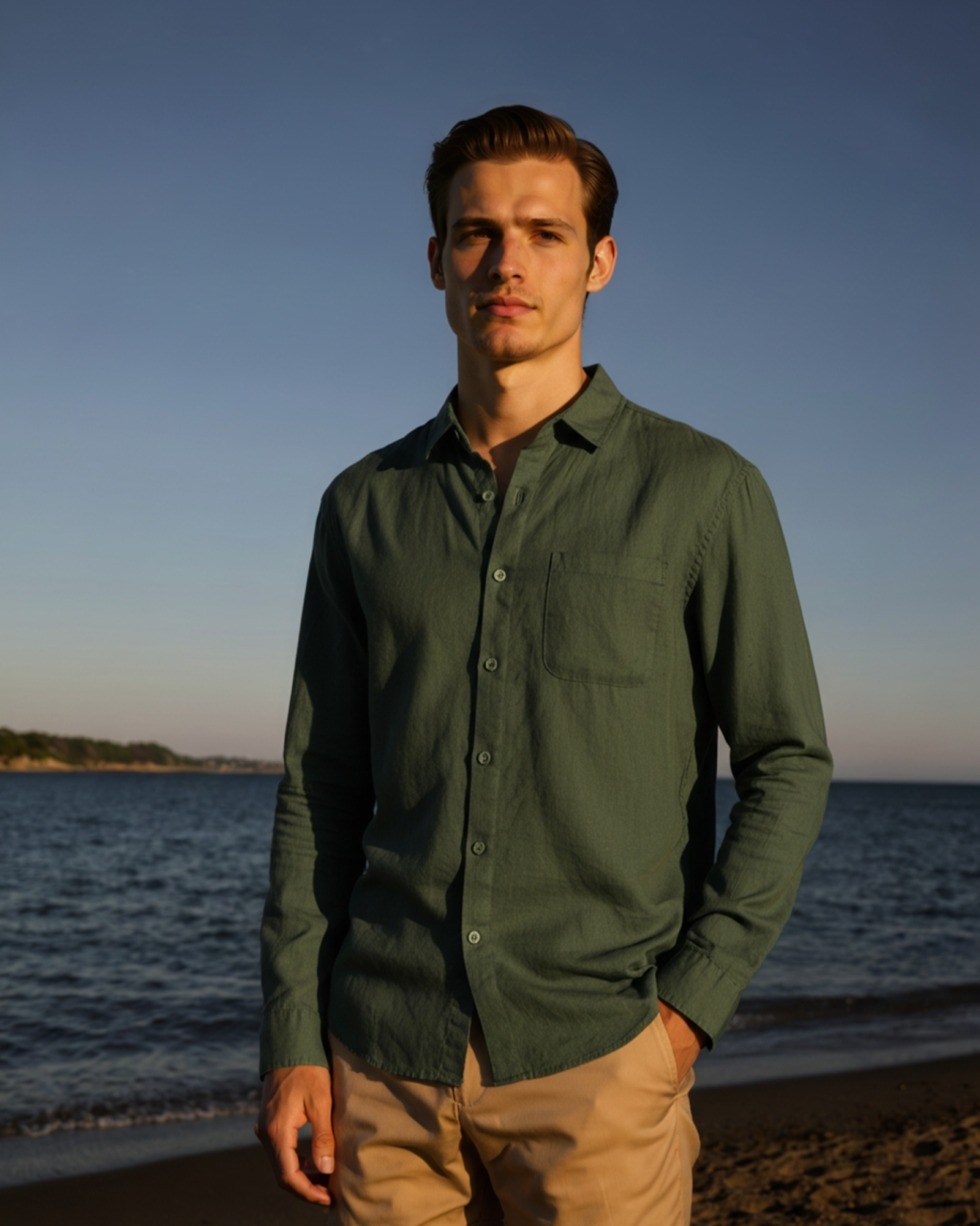 Linen Shirt Men Long Sleeve Casual Button Up Summer Shirt