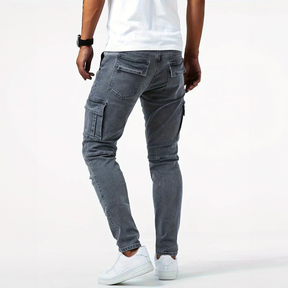 Men's Cargo Jeans Denim Fabric Slim Fit Multi Pocket