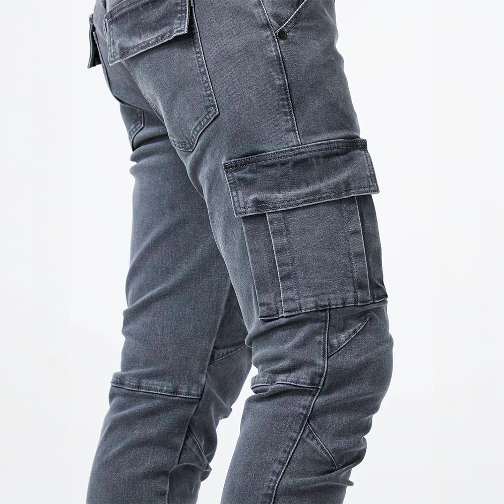 Men's Cargo Jeans Denim Fabric Slim Fit Multi Pocket