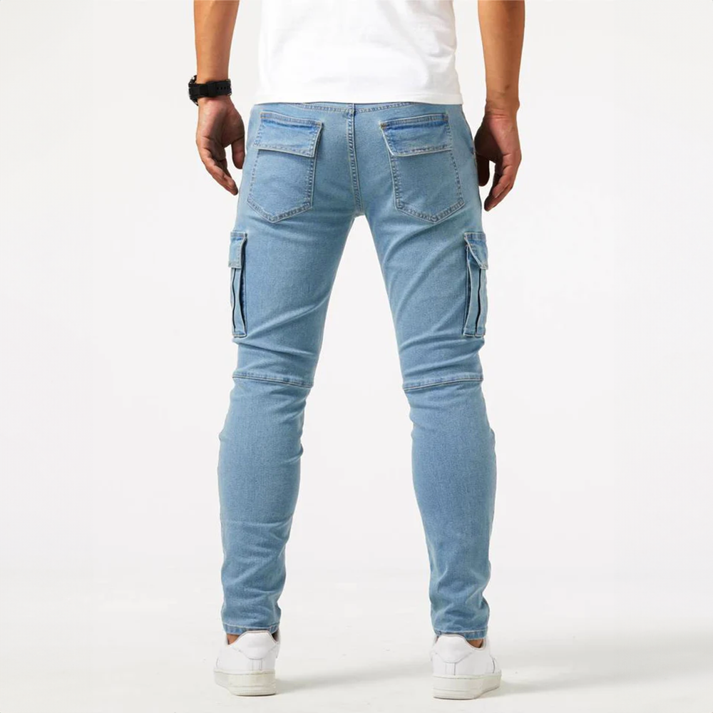 Men's Cargo Jeans Denim Fabric Slim Fit Multi Pocket