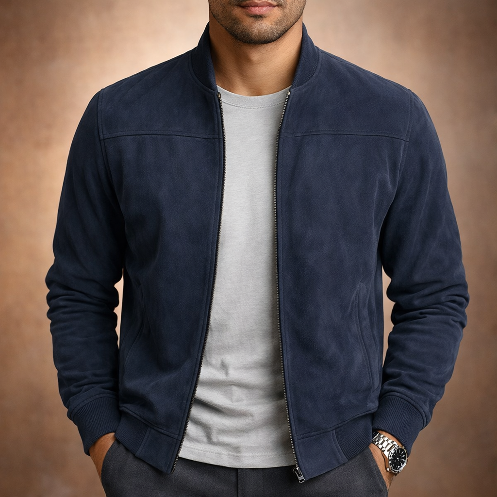 Men's Bomber Jacket Suede Full Zip Modern Fit