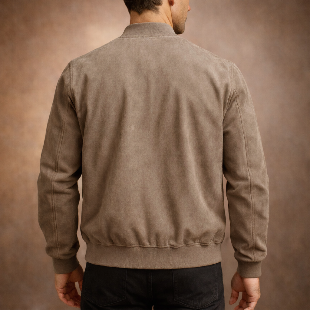 Men's Bomber Jacket Suede Full Zip Modern Fit