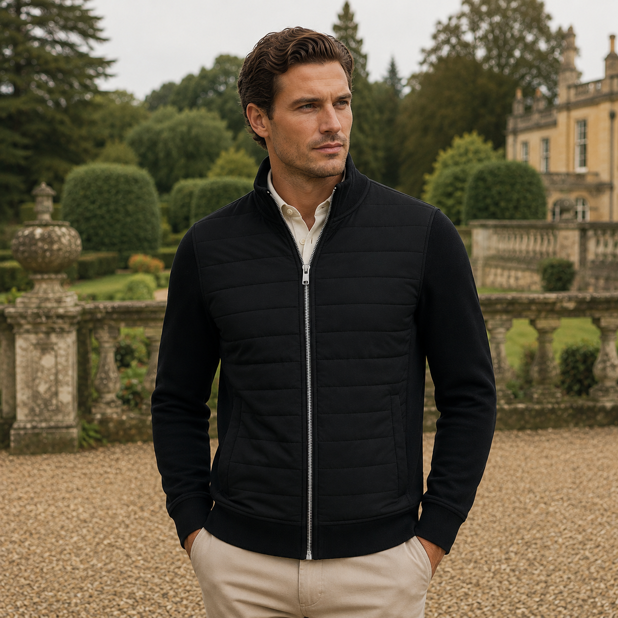 Jacket Quilted Zip Up Mandarin Collar