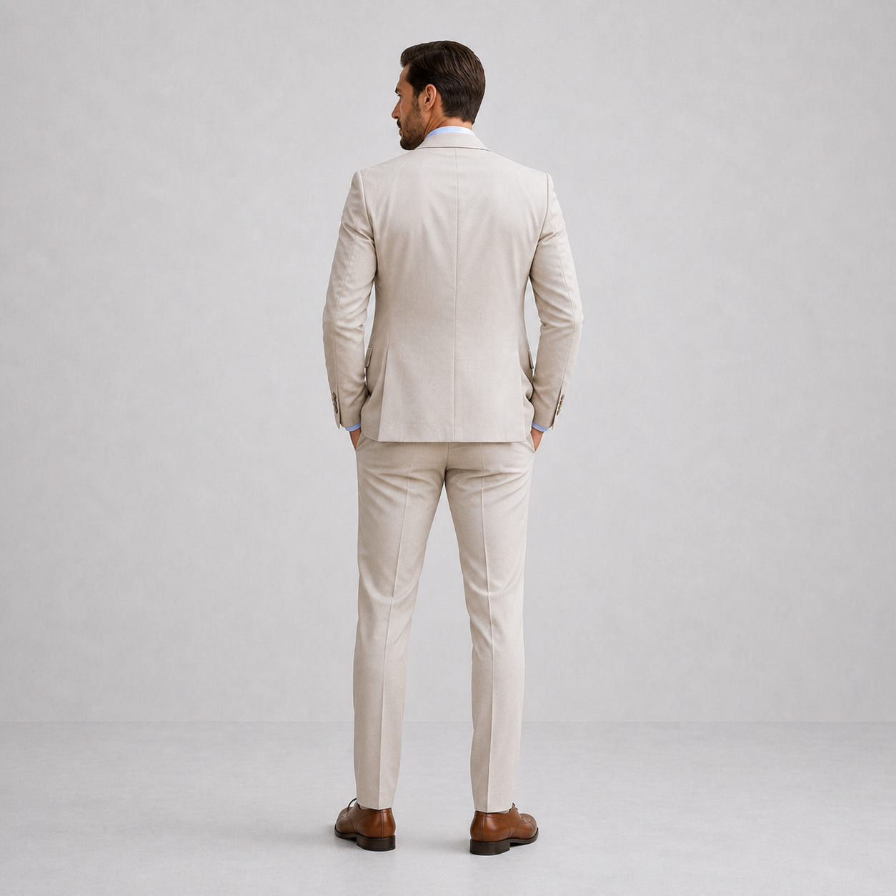 Three Piece Linen Suit Set Men Linen Notch Lapel Waistcoat Flat Front Trouser Formal