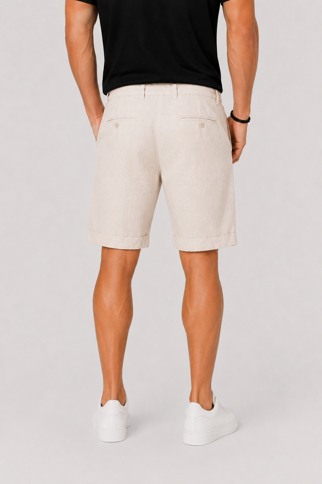 Linen Drawstring Shorts Men Linen Relaxed Fit Rolled Hem Side Pocket Mid Thigh