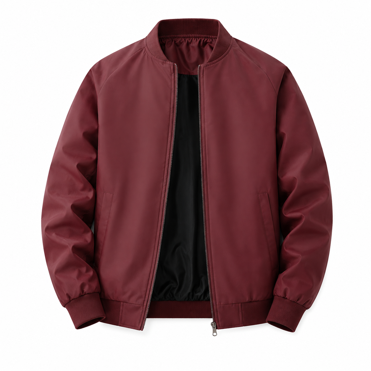 Men's Bomber Jacket Zip Front Ribbed Trim