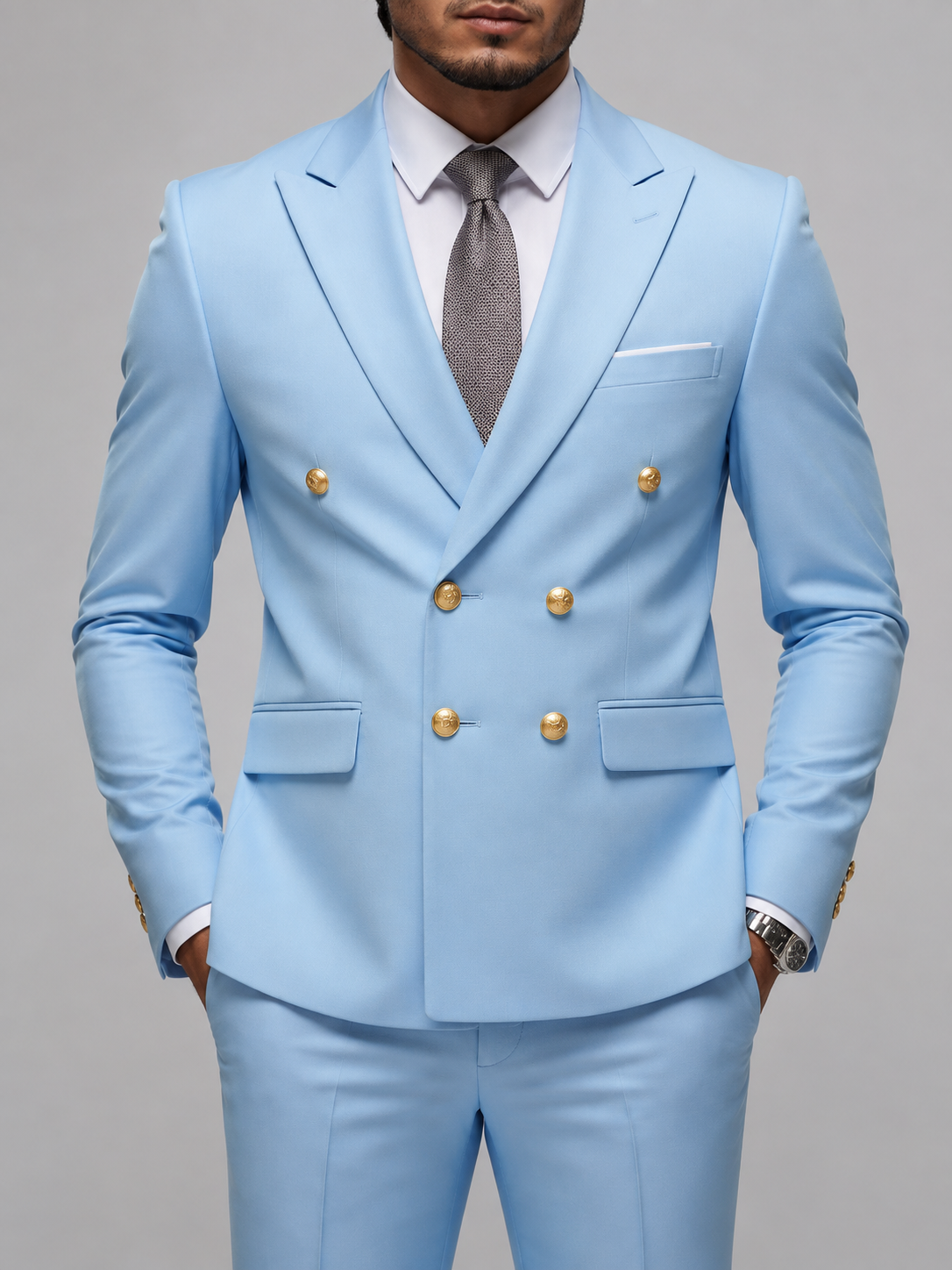Men's Double Breasted Suit Blazer Peak Lapel