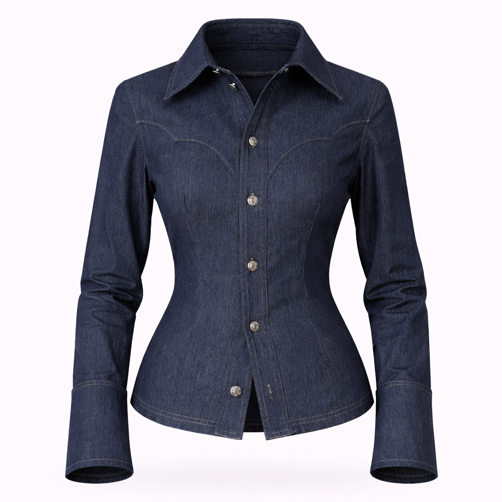 Women’s Washed Denim Shirt with Button Front