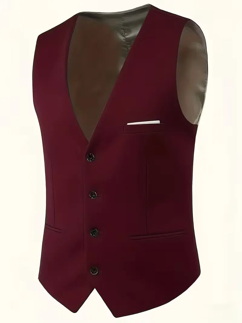 Three Piece Suit Set Men Woven Fabric Slim Fit Notch Lapel Two Button Waistcoat Formal