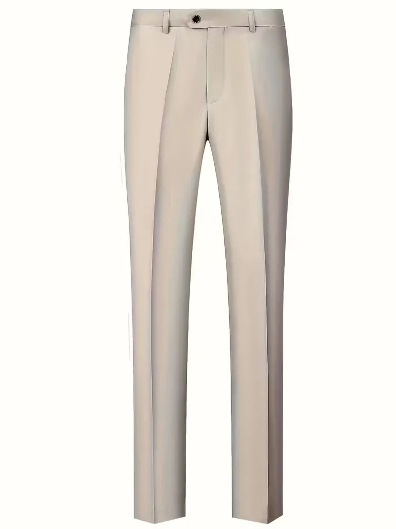 Three Piece Suit Set Men Woven Fabric Slim Fit Notch Lapel Two Button Waistcoat Formal