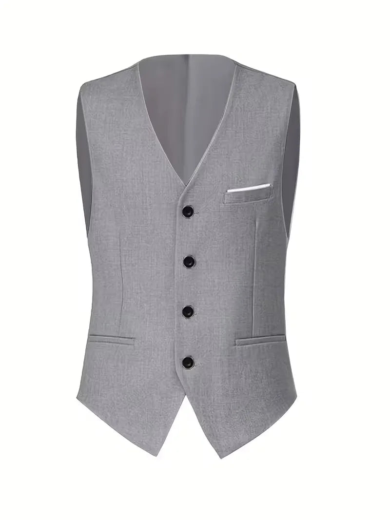 Three Piece Suit Set Men Woven Fabric Slim Fit Notch Lapel Two Button Waistcoat Formal