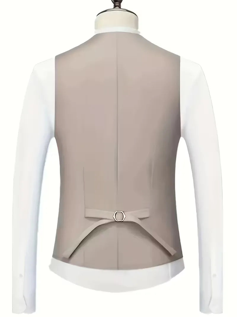 Three Piece Suit Set Men Woven Fabric Slim Fit Notch Lapel Two Button Waistcoat Formal