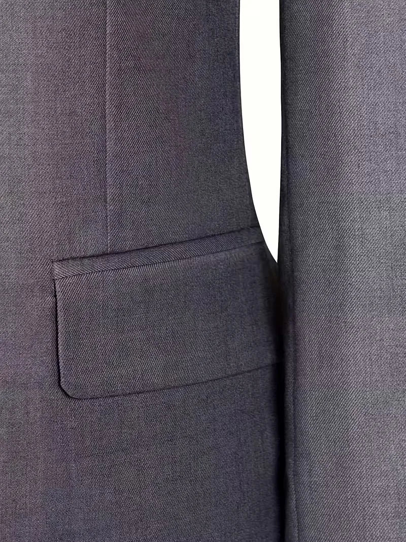 Three Piece Suit Set Men Woven Fabric Slim Fit Notch Lapel Two Button Waistcoat Formal