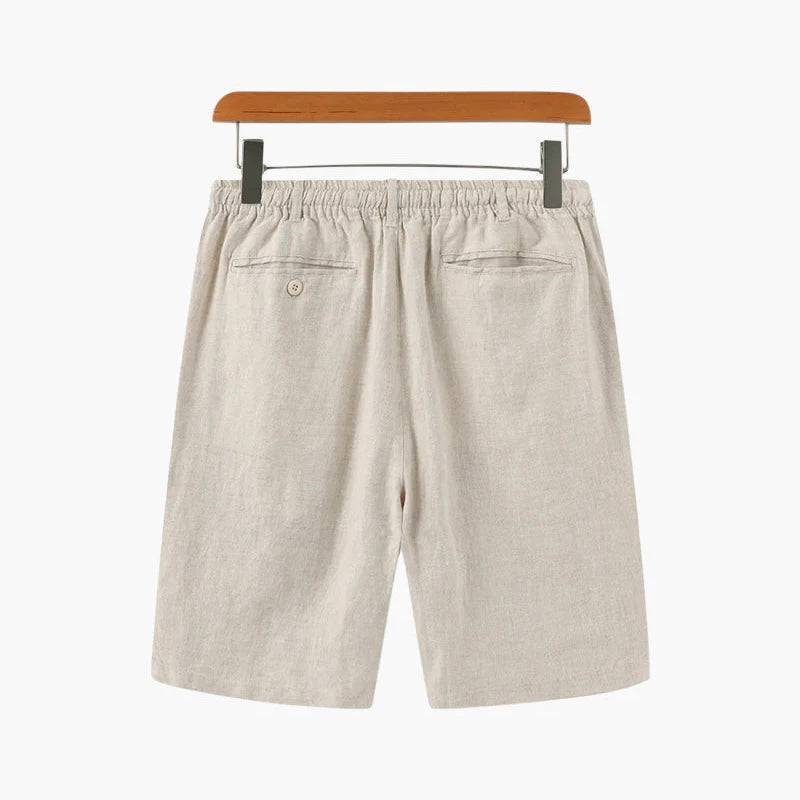 Shorts en lin à cordon pour hommes, taille élastiquée, coupe décontractée, jambe droite, été