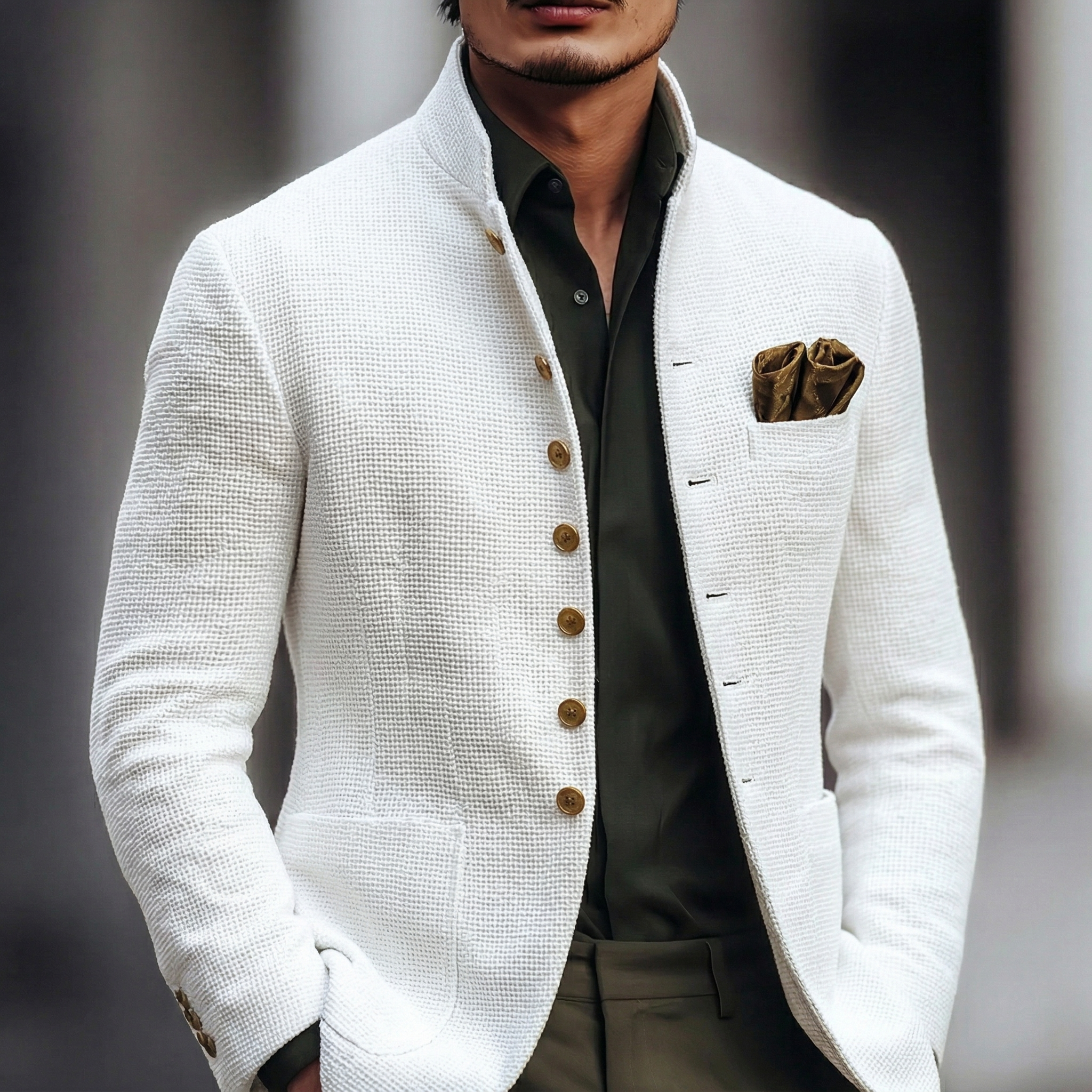 Men's Textured Blazer Single Breasted Notch Lapel Wear