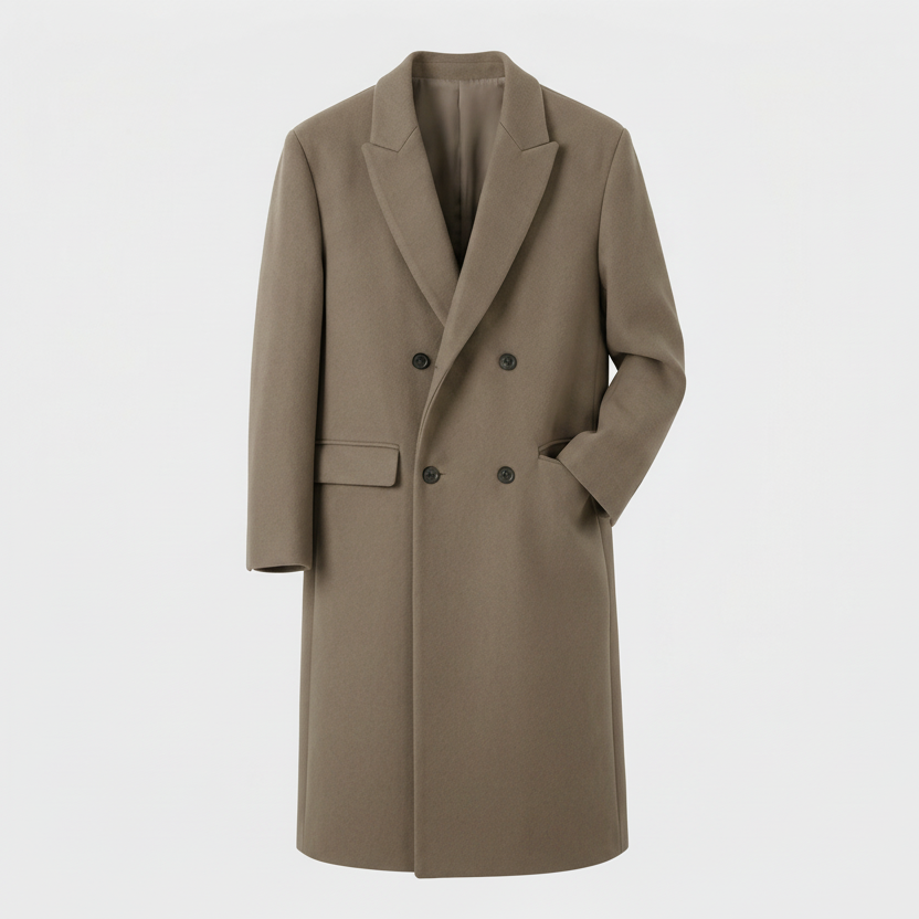 Men’s Double-Breasted Overcoat with Notched Lapel